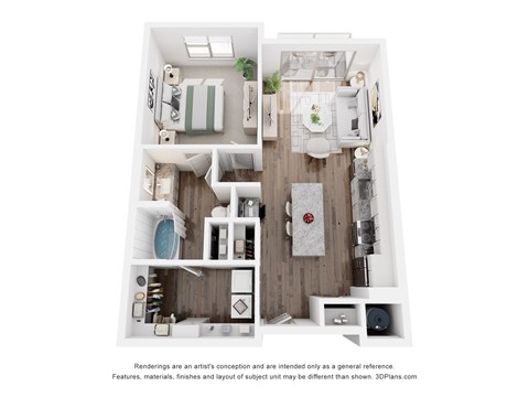 Floor plan for 1 bed, 1 bath, 744 sqft
